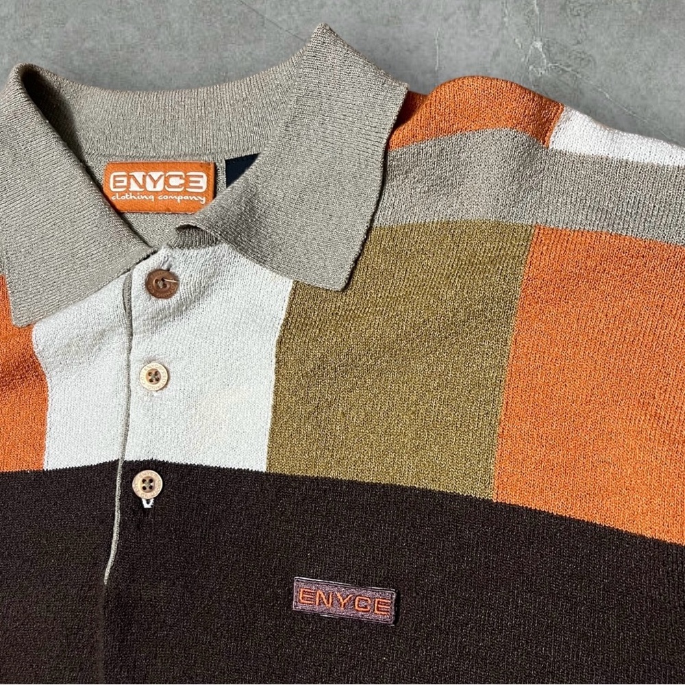 Orange Brown Tan Block Pattern Polo - image 3